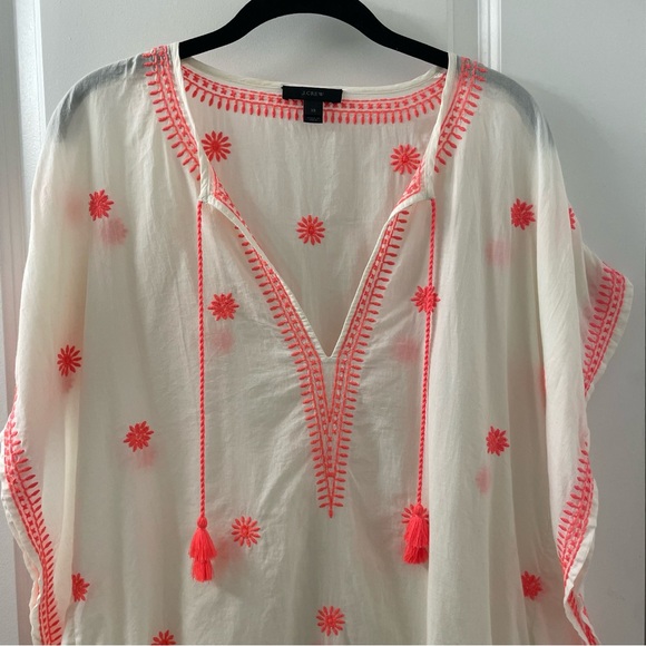 J Crew Embroidered Tunic Kimono Cover Up Beachy Preppy Cotton Womens Size XS - Picture 3 of 8